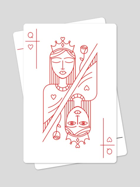 Minimalist Playing Cards on Behance Graphic Design Playing Cards, Minimalist Playing Cards, Playing Cards Illustration, Playing Card Illustration, Playing Cards Queen, Playing Card Tattoo, Playing Card Design, Unique Playing Cards, Queen Card