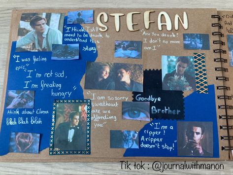 Stefan Salvatore Journal, Vampire Diaries Scrapbook Ideas, Tvd Journal Ideas, Tvdu Drawings, Tvd Scrapbook, Tvd Journal, Movie Journal, Bullet Journel, Film Journal