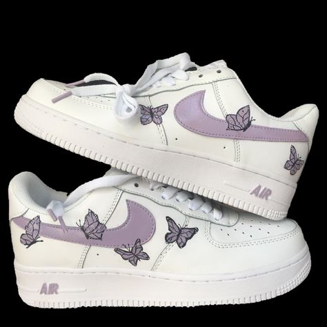 Butterfly Nike, Checkout Design, Fantasy Purple, Angelus Paint, Sneaker Ball, Air Force 1 Sneakers, Custom Af1, Shoe Ideas, Custom Air Force 1