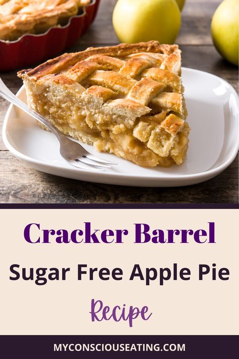 Sugar-free apple pie on a dessert plate Sugar Free Apple Pie For Diabetics, Sugar Free Apple Pie Recipe, Sugar Free Apple Desserts, Sugar Free Apple Pie Filling, Low Sugar Apple Pie, Sugar Free Pie Crust, Sugar Free Apple Pie, Sugar Free Pie, Thanksgiving Snacks