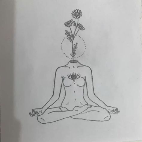 Meditating Drawing Reference, Spiritual Art Simple, Spiritual Sketches Art Journals, Spiritual Person Drawing, Journal Doodles Aesthetic Spiritual, Meditation Painting Spiritual, Meditating Woman Tattoo, Drawing Ideas Spiritual, Spiritual Art Sketch