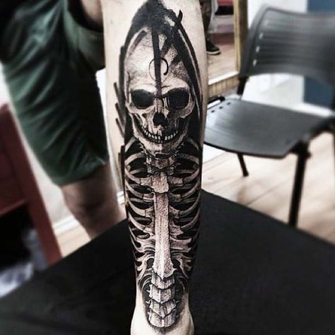 75 Nice Tattoos For Men - Masculine Ink Design Ideas Shin Tattoo, Optical Illusion Tattoo, Elephant Tattoo Design, Sick Tattoo, Biomechanical Tattoo, Geek Tattoo, Skeleton Tattoos, Fantasy Tattoos, Alien Tattoo