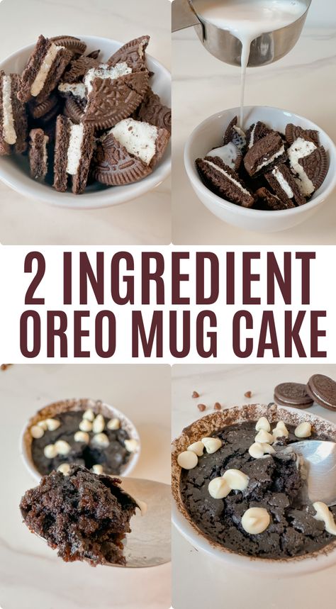 In just one minute you can make this delicious Oreo mug cake. With just two ingredients needed. This is the easiest ever mug cake! 2 Ingredient Oreo Mug Cake, Oreo Mug Cake Recipe, Oreo Mug Cake, Oreo Mug, Gameday Appetizers, Banana Bread Mug, Fudgy Cake, Vanilla Mug Cakes, Mug Cake Recipe