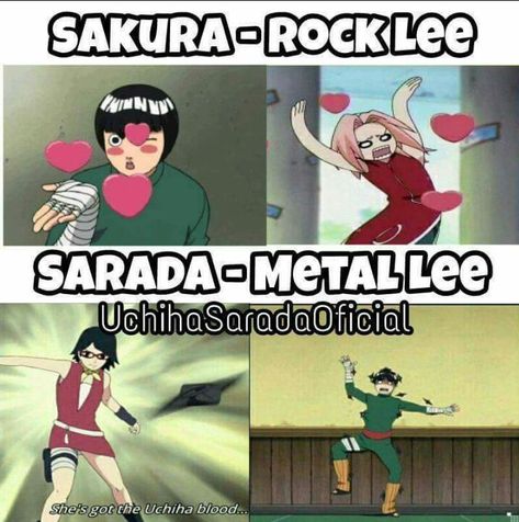 Rock Lee And Sakura, Rock Lee X Sakura, Sakura X Lee, Lee X Sakura, Sakura And Lee, Metal Lee, Sakura Manga, Funny Naruto Memes, Sasuke Sakura Sarada