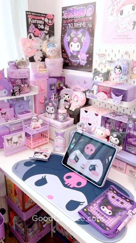 All Posts • Instagram Kuromi Inspired Room, Kuromi Room Aesthetic, Kuromi Room Ideas, Kuromi Decor, Kuromi Bedroom, Kuromi Collection, Sanrio Room Decor, Purple Wall Paint, Mitsuri Nezuko