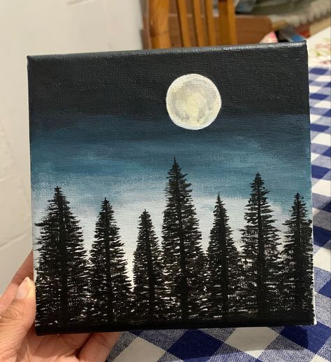 Twilight Canvas Painting, Twilight Art Paintings, Easy Shadow Painting Ideas, Twilight Painting Ideas On Canvas, Twilight Inspired Painting, Acrylic Paint Inspo Easy, Forest Painting Easy Step By Step, Twilight Painting Ideas, Twilight Paintings