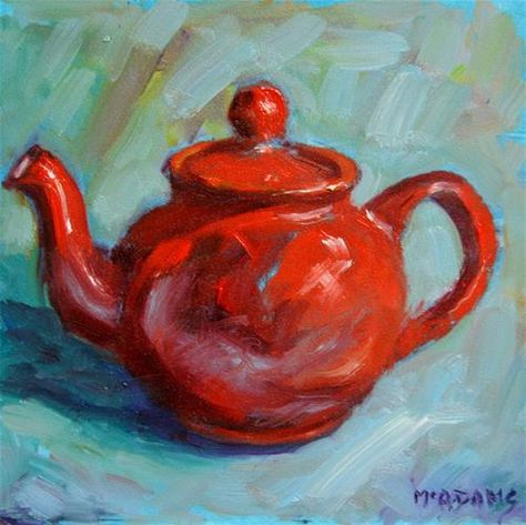 Daily Paintworks - "Little Red Teapot" - Original Fine Art for Sale - © Phyllis McAdams Teapot Art, Abstract Bedroom, Tea Pots Art, Red Teapot, Gold Art Painting, Paint Abstract, Canvas Painting Designs, Cup Art, Cafe Art