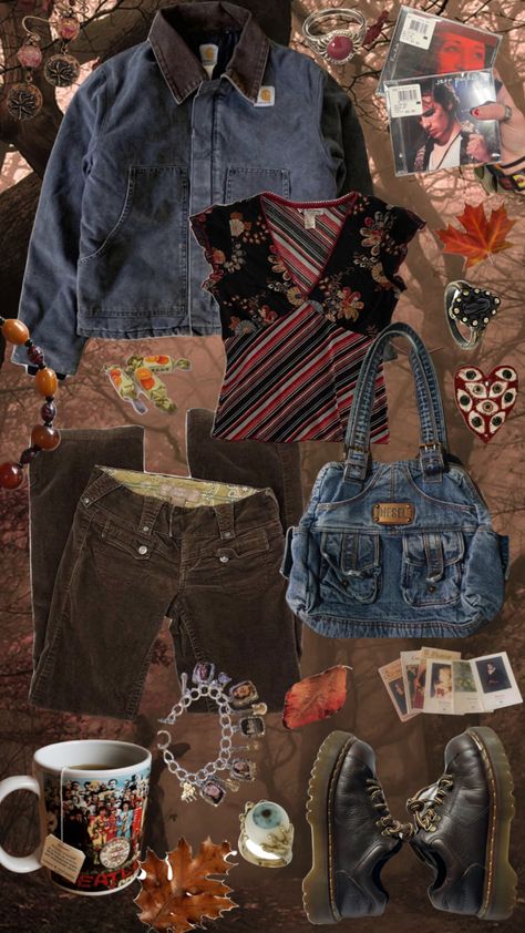 #outfitinspo #vintage #fall #autumn #outfit Whimsigoth Fall, Outfit Shuffles, Aesthetic Outfits Vintage, Mood Clothes, Downtown Outfits, Outfit Collage, Quirky Fashion, Vintage Fall, Swaggy Outfits