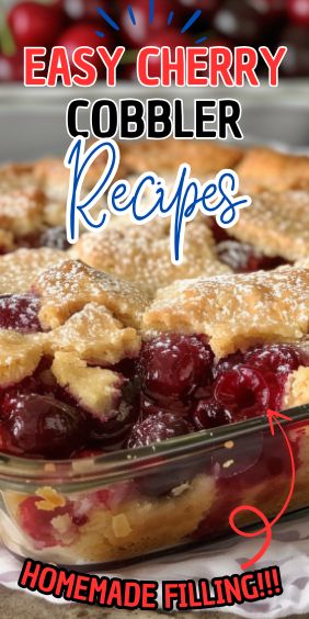 Easy Cherry Cobbler Recipe Cherry Cobbler With Frozen Cherries, Cherry Cobbler Recipe Easy, Fresh Cherry Recipes Easy, Cherry Crisp Recipe With Fresh Cherries, Fresh Cherry Desserts, Cobbler Crust Recipe, Cherry Recipes Easy, Thanksgiving Camping, Easy Cherry Cobbler