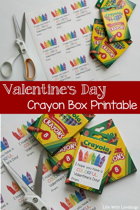 Easy Valentines Day Crayon Box Printable Ideas For Valentines Day Gifts, Funny Happy Valentines Day, Class Valentines Gifts, Cricut Valentines Projects, Simple Valentines Gifts, Student Valentines, Crayon Valentines, Daycare Gifts, Box Printable