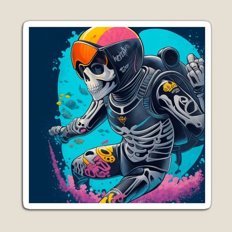 Get my art printed on awesome products. Support me at Redbubble #RBandME: https://www.redbubble.com/i/magnet/Scuba-Diver-by-Monteiro-Filho/150144998.TBCTK?asc=u Scuba Diver, Diver, The Ocean, Colorful Prints, Skeleton, Diving, Awesome Products, Independent Artist, Vibrant Colors