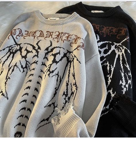 Harajuku Knitted Pullower Sweatshirt/ Alt Clothing/ Y2k Clothing/ Emo/ Edgy Clothing/ Egirl Clothing/ Gothic/ Alt Hoodie/ Dark Academia Bleached Hoodie, Retro Fairy, Fairy Grunge Aesthetic, Aesthetic Sweaters, Skull Sweater, The Cardigans, Hipster Man, Streetwear Clothes, Halloween Sweater