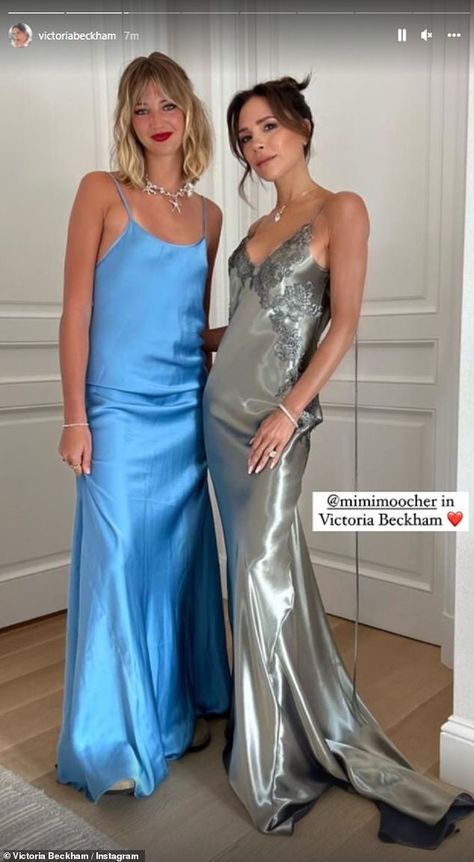 Victoria Beckham stuns in sparkling self-designed gown in snaps from Brooklyn and Nicola's wedding Victoria Beckham Wedding Guest, Silver Strapless Dress, Victoria Beckham Wedding Dress, Victoria Beckham Wedding, Over Wedding Dress, Beckham Wedding, Victoria Adams, Sparkling Gown, Victoria And David