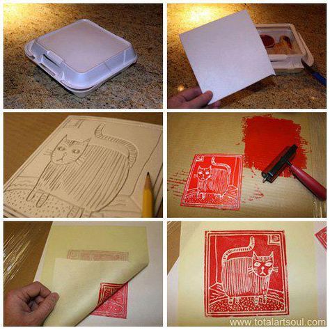 Styrofoam Printing Printmaking Ideas, Styrofoam Linocut, Printmaking Projects For Kids, Styrofoam Block Printing, Printmaking At Home, Styrofoam Prints, Styrofoam Printmaking, Styrofoam Printing, Kids Printmaking