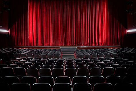 Darkened empty movie theatre and stage w... | Premium Photo #Freepik #photo #cinema #stage #interior #curtain Cue Card, Curtain Drawing, Cinema Theatre, Movie Theatre, Silk Curtains, Theatre Stage, Red Chair, Red Curtains, Theater Seating