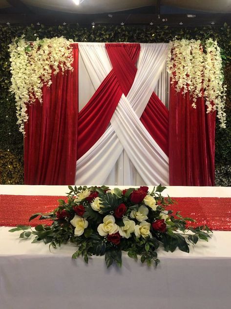 Curtain Backdrop Wedding, Church Altar Decorations, Flower Backdrop Wedding, Christmas Stage, Curtain Backdrop, Wedding Background Decoration, Diy Wedding Backdrop, Curtain Backdrops, Church Stage Design