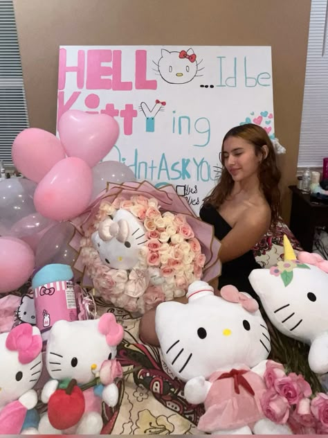 Ask Out Ideas, Hello Kitty Birthday Party Decorations, Hoco Proposal Ideas, Hoco Posters, Cute Hoco Proposals, Homecoming Poster Ideas, Homecoming Poster, Prom Posters, Cute Homecoming Proposals