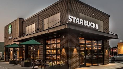 Starbucks Interior, Starbucks Shop, Restaurant Exterior Design, Cafe Exterior, Starbucks Design, San Myshuno, Retail Facade, Commercial Design Exterior, Retail Architecture