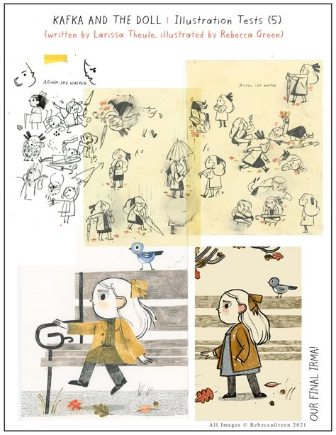 Kafka And The Doll, Childrens Book Characters, Rebecca Green, Book Illustration Layout, Green Illustration, Illustration Process, 동화 삽화, Picture Books Illustration, Childrens Books Illustrations