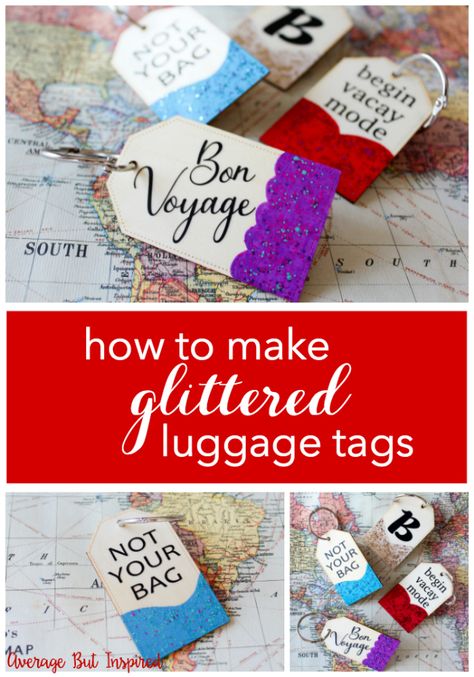 How to Make DIY Glitter Luggage Tags (Without the Mess!) | Average But Inspired | DecoArt Galaxy Glitter Cricut Luggage Tags, Diy Luggage Tags, Luggage Tags Diy, Diy Luggage, Travel Crafts, Diy Air Dry Clay, Diy Glitter, Glitter Crafts, Window Dressing