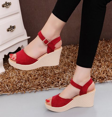 Red Wedding Shoes, Womens Red Shoes, Fish Head, Elegant High Heels, Summer Wedges, Gladiator Heels, Pu Heels, Fashion High Heels, Red Wedding