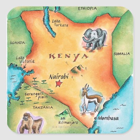 Map of Kenya Square Sticker - Gorilla symbolism stands for loyalty leadership compassion dignity and accountability. #gorillas #monkey #apes #gift #gifts #giftsforher #giftsforhim Map Of Kenya, Kenya Poster, Gorilla Photography, Monkey Images, Gorilla Funny, Elephant Decorations, Elephant Species, Gorilla Art, Gorilla Gorilla