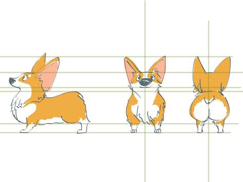 Corgi character for animation Dog Character Sheet, Corgi Character Design, Dog Turnaround, Dog Model Sheet, Corgi Character, Funny Dog Illustration, Character For Animation, Animated Anatomy, Character Turnaround