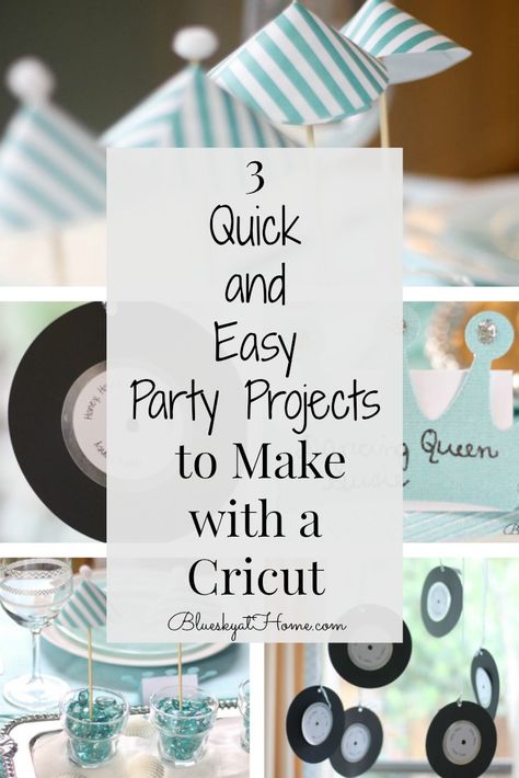 3 Quick and Easy Party Projects to Make with a Cricut Cricut Projects Party Decorations, Black Scrapbook Paper, Glitter Projects, Black Party Decorations, Birthday Table Decorations, Table Manners, Party Projects, Easy Parties, Blue Mosaic