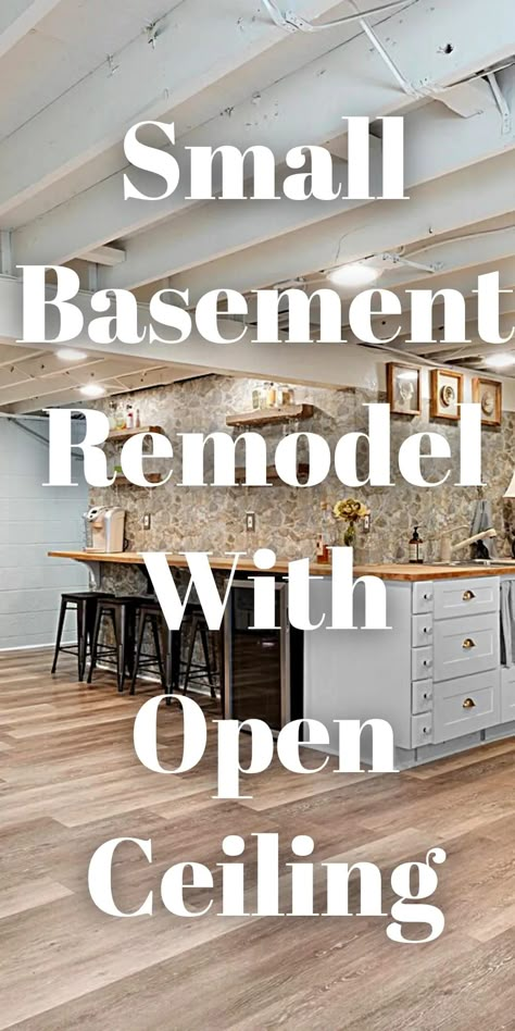 Scroll through the before and after pics of our basement renovation and find basement remodel ideas including an open joist ceiling! Tap on this pin to see the reveal and more with Ahna Fulmer // HammersNHugs.com. #basementremodel #basementinspiration #beforeandafter Basement Exposed Ceiling Lighting, Exposed Beams Basement, Open Ceiling Basement Ideas, Small Basement Finishing Ideas, Partial Finished Basement, Basement Trim Ideas, Open Basement Ceiling, Basement Update, Small Basement Ideas Low Ceilings