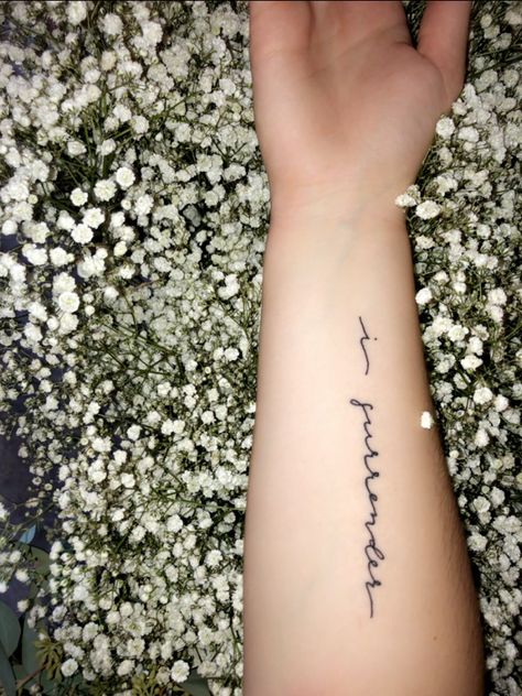 I surrender tattoo Surrender Tattoo, Sorry Mom Tattoo, Remember Tattoo, I Surrender, Cute Tats, Blossom Tattoo, Simple Tattoo, Time Tattoos, Mom Tattoos