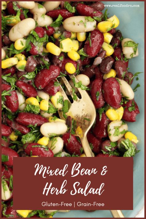 Throw this quick salad together when you need an easy side dish. You only need a few ingredients and just 15 minutes. It’s flavorful, tangy, and savory. Grab the recipe for Gluten-Free Mixed Bean & Herb Salad. Healthy Beans, Paleo Friendly Recipes, Quick Salads, Fall Recipes Healthy, Herb Salad, Easy Side Dish, Gluten Free Grains, Grain Free Recipes, Grain Foods