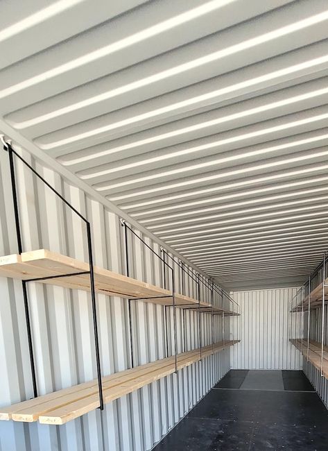 Shipping Container Storage Ideas, Container Warehouse, Storage Space Ideas, Shipping Container Sheds, Shipping Container Storage, Shipping Container Ideas, Storage Container Homes, Shipping Container House Plans, Tool Storage Diy