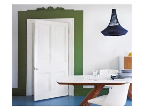 Behind the Green Door: 5 Rooms with Stealth Color: Remodelista Behind The Green Door, Blue Ceilings, Yellow Doors, Dining Room Colors, Green Door, Room Doors, Painted Doors, Interior Door, Door Frame