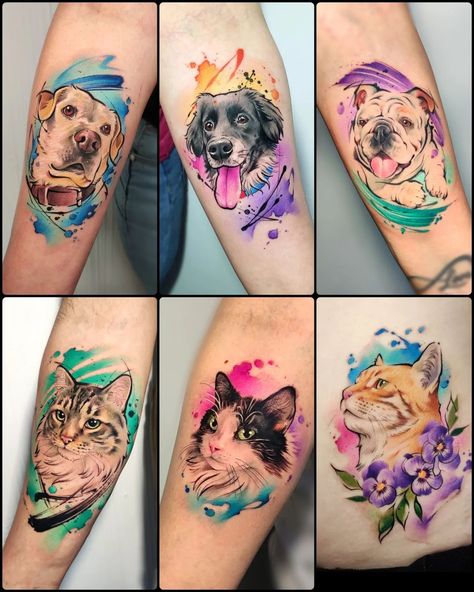 Illustrative Dog Tattoo, Watercolor Animal Tattoo, Pet Portrait Tattoos, Dog Portrait Tattoo, Pet Tattoos, Pet Watercolor, Tattoo Thoughts, Watercolor Dog Portrait