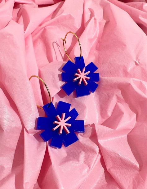 Combinist Goods – New Origin Shop LLC Light Weight Jewelry, Rose Pastel, Clay Jewelry Diy, Woven Bracelets, Acrylic Earrings, Accessories Diy, Floral Earrings, Blue And Pink, Blue Earrings