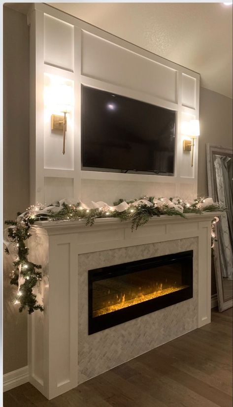 Bloxburg Basement, Built In Electric Fireplace, Lights For Christmas, Build A Fireplace, Finished Basement Ideas, Fireplace Tv Wall, Bar Basement, Fireplace Built Ins, Living Room Decor Fireplace