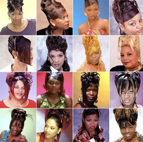 black people are so versatile. Hype Hair Magazine 90s, 90s Aesthetic Photoshoot, Unique Black Hairstyles, 40 Inch Hair, Vintage Black Hair, Auntie Aesthetic, Press And Curl, Black Hair History, Black Culture Aesthetic