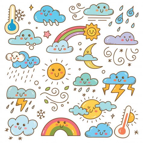 Weather Doodles, Doodles Illustration, Easy Doodle Art, Bullet Journal Lettering Ideas, Doodle Illustration, Cute Doodle Art, Doodle Art Designs, Kawaii Doodles, Mini Drawings