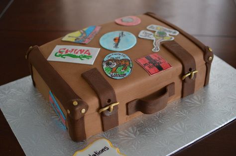 Bon Voyage Cake, Luggage Cake, Suitcase Cake, Farewell Cake, Cake Design Inspiration, Travel Cake, Luggage Stickers, Bridal Shower Cakes, Special Occasion Cakes