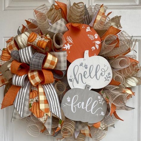 Fall Mesh Wreaths, Fall Deco Mesh Wreath, Easy Fall Wreaths, Fall Decor Wreaths, Fall Deco Mesh, Fall Thanksgiving Wreaths, Fall Thanksgiving Decor, Fall Deco, Thanksgiving Wreaths