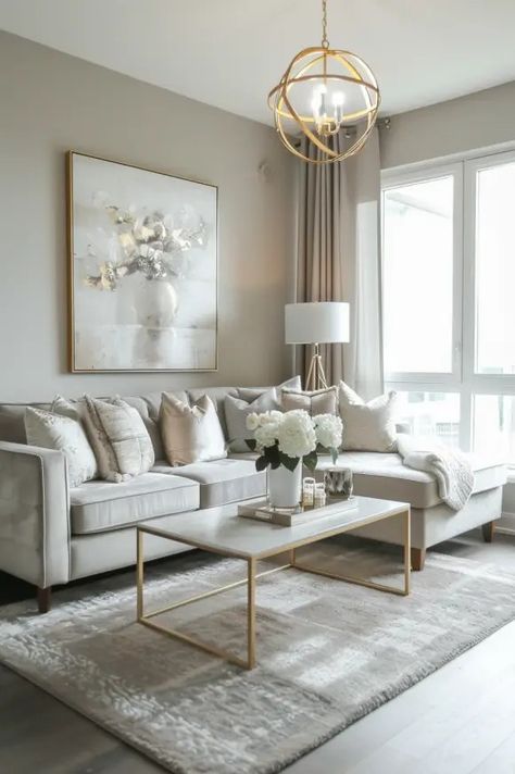 Grey Living Room Decor Ideas, Grey Living Room Decor, Brass Living Room, Grey Walls Living Room, Grey Living Room, Living Room Decor Gray, Oyster Bay, Living Room Decor Ideas, White Living Room