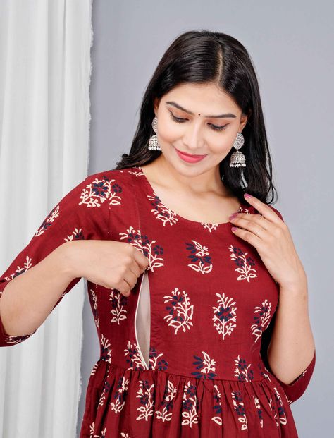 Indian Women Maternity Kurtas Floral Print Nursing Dress Cotton Plus Size Ethnic Dual Zipper Gown Floral Print Breastfeeding Maternity Wear Pregnancy Dresses Indian, Anarkali Patterns, Indian Maternity, Feeding Dresses, Floral Anarkali, Pregnancy Wear, Gown Floral, Floral Maternity Dresses, Kurta Cotton