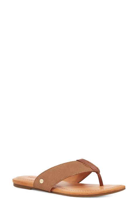 UGG® Carey Flip Flop available at #nordstromrack Flip Flop, Chestnut, Flat Sandals, Women's Shoes Sandals, Nordstrom Rack, Leather Straps, Rubber Sole, Flip Flops, Shoes Sandals