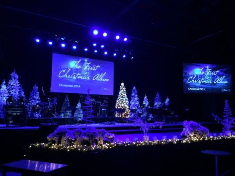 Christmas Stage Design, Christmas Setup, Wonderland Decorations, Worship Ideas, Church Building Design, Church Stage Design Ideas, Church Christmas Decorations, Christmas Tree Forest, Christmas Stage