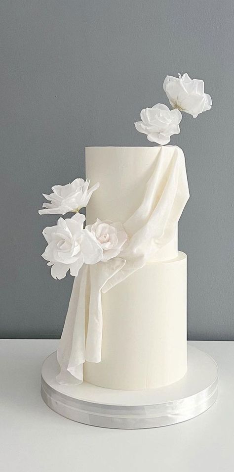 Draped Fondant Wedding Cake, Wedding Cake Designs Simple 2 Tier, Drape Wedding Cake, Popular Wedding Cakes, Cake Designs Beautiful, Drape Cake, Romantic Wedding Cakes, Wedding Cake Designs Simple, Wedding Cake Simple Elegant