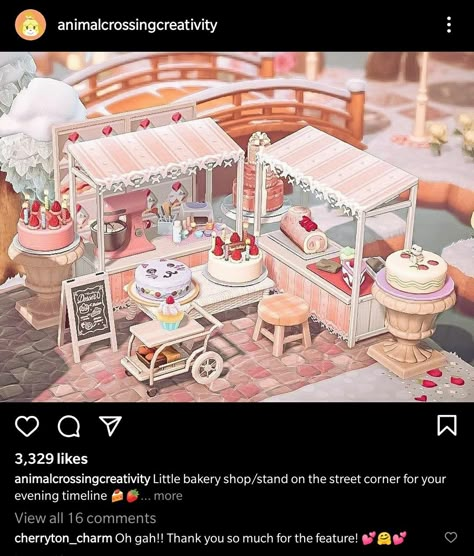 Animal Crossing Sweet Shop, Acnh Cake Shop Designs, Cafe Acnh Ideas, Acnh Sanrio Cafe, Pink Citycore Acnh, Acnh Candy Island, Acnh Merengue Yard, Acnh Pink Cottagecore, Acnh Cake Shop