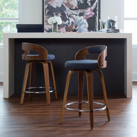 George Oliver Lacayo Mid Century Modern Low Back Bentwood Frame 24" Swivel Bar Stool & Reviews | Wayfair.ca Colorado House, Wooden Bar Stools, Counter Height Chairs, Swivel Counter Stools, Modern Stools, Ashley Furniture Homestore, Swivel Stool, Counter Height Bar Stools, Modern Bar Stools