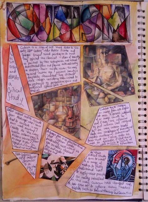 Cubism study for GCSE Art 'Order and 'Disorder' Art Sketchbook Moodboard, Sketchbook Moodboard, Textiles Gcse, Photography Sketchbook, Sketchbook Layout, Art Alevel, Gcse Art Sketchbook, A Level Art Sketchbook, Canvas Art Projects