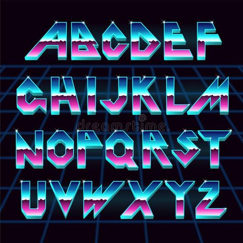 80 s retro alphabet font. royalty free illustration Sci Fi Fonts, Retro Alphabet, Vector Typography, Retro Text, Alphabet Font, New Retro Wave, Retro Typography, Aesthetic Fonts, Creative Fonts