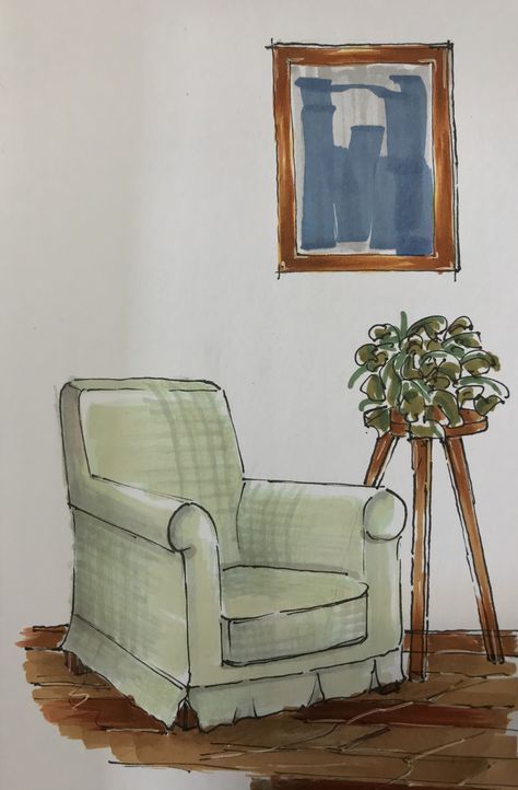 Couch Perspective Drawing, Couch Sketch, Armchair Drawing, Chair Drawings, Perspective Sketching, Couch Drawing, Sofa Artwork, Cozy Arm Chair, Patchwork Armchair